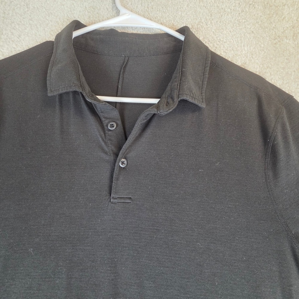 Lululemon Evolution Short Sleeve Polo Mens Black Golf Shirt Size M